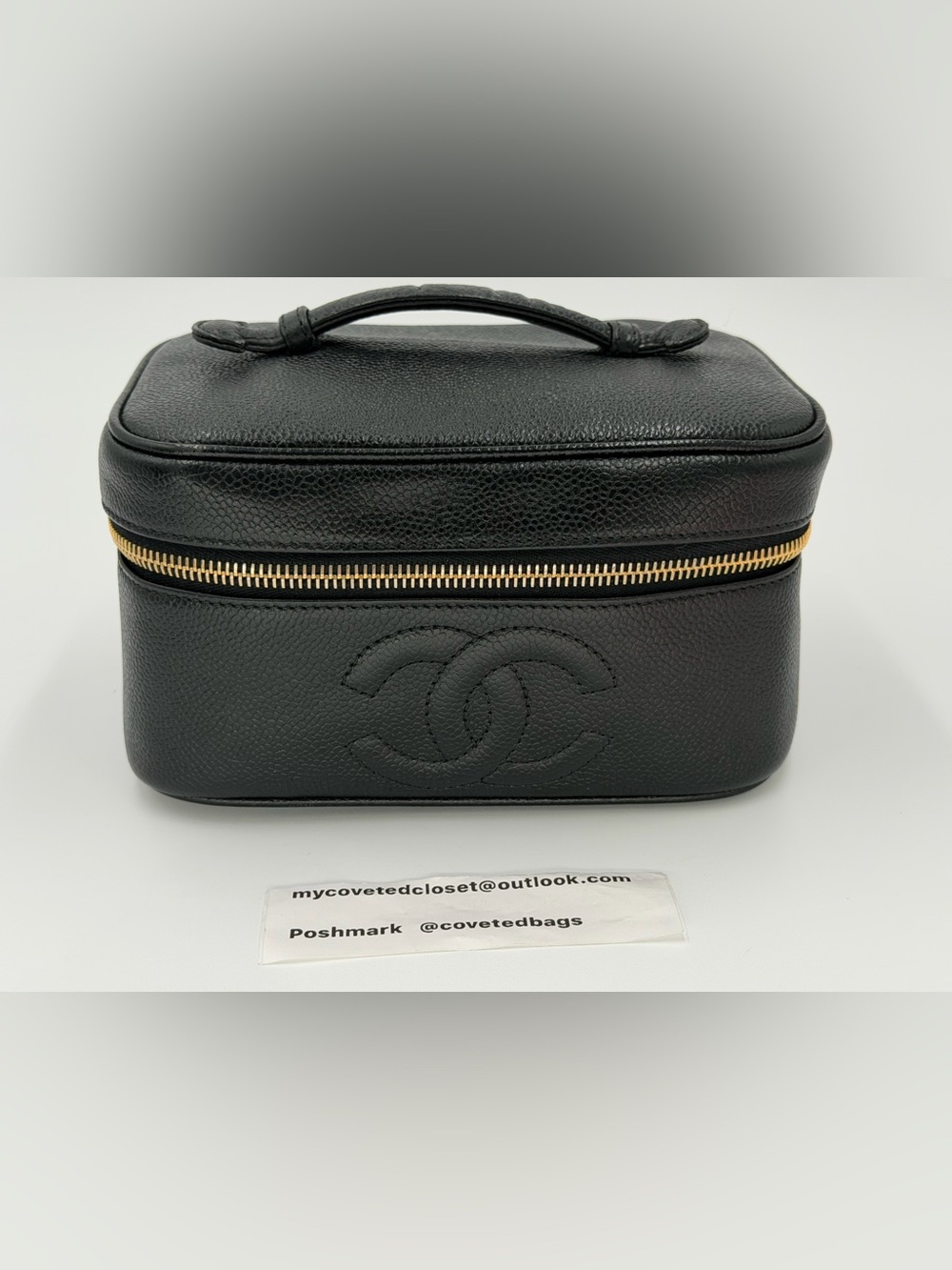 🖤CHANEL Black Caviar Leather CC Logo Vanity Case w/Dust Bag and Entrupy COA🖤